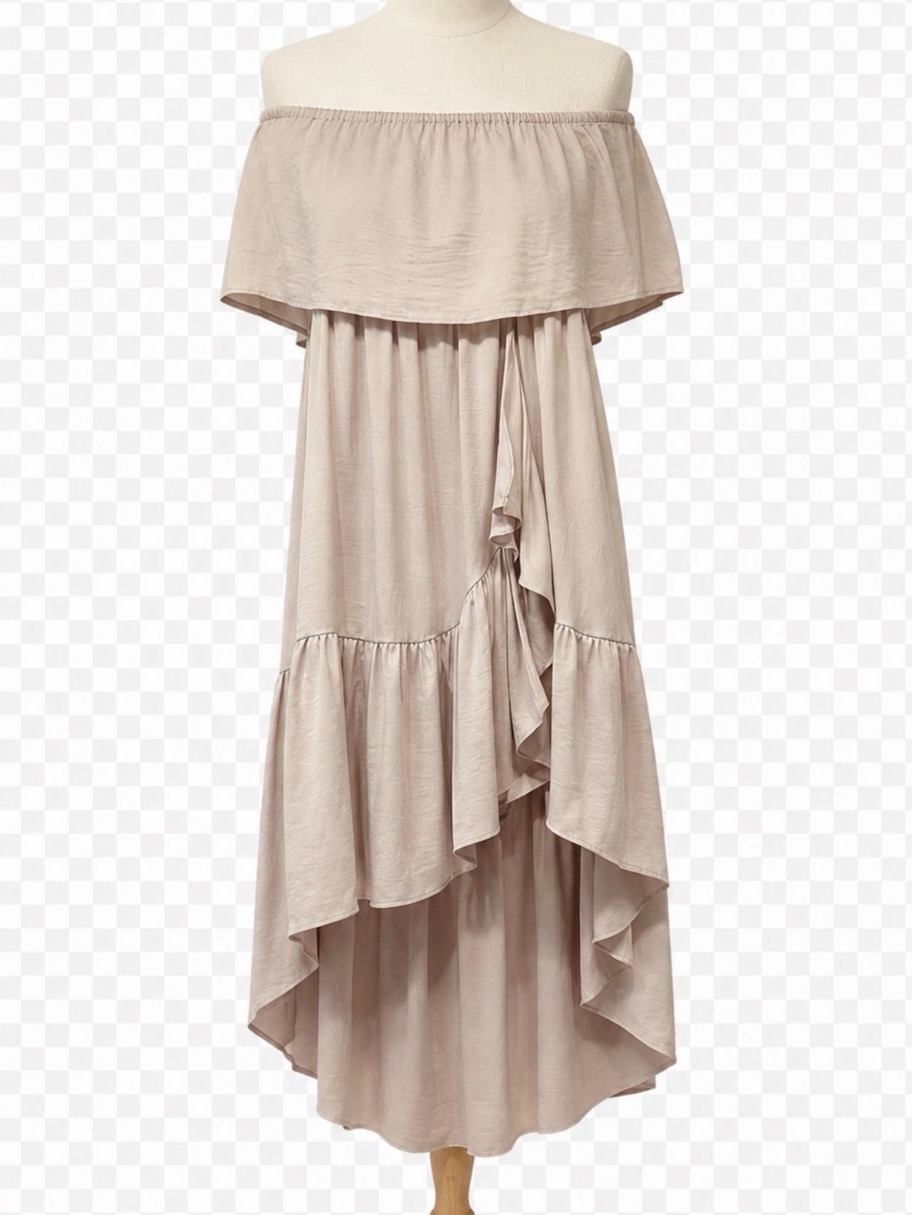 Naked Zebra Size S Beige Taupe Off Shoulder Hi Low Women’s Dress